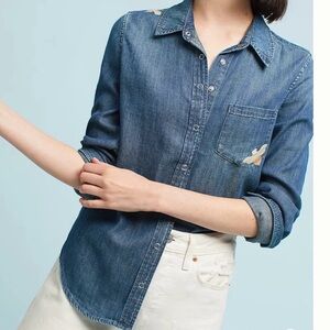 AG Adriano Goldschmied Embroidered Bee Chambray Shirt, S